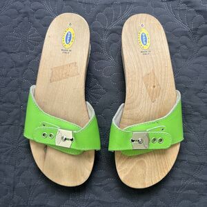 Dr Scholls Vintage Clog Style Italian Wooden Orthopedic Wedge Sandals SZ 6 Green